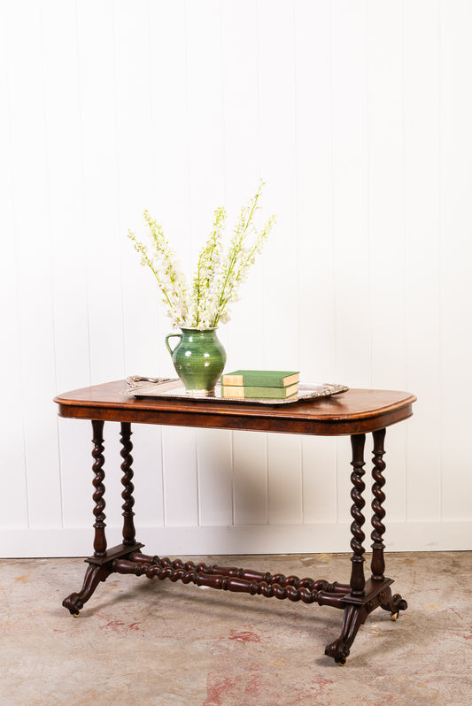 Victorian Burl Barley Twist Library Table