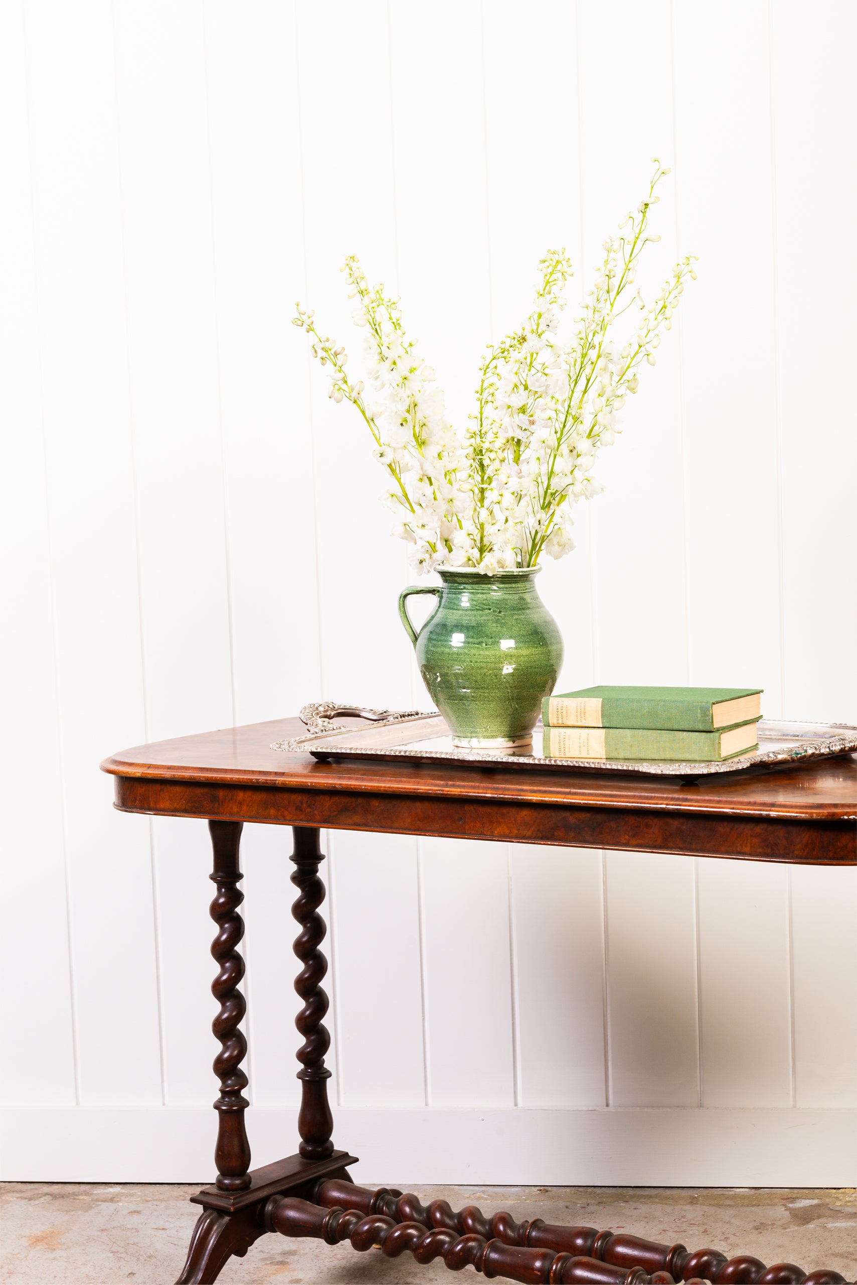 Victorian Burl Barley Twist Library Table