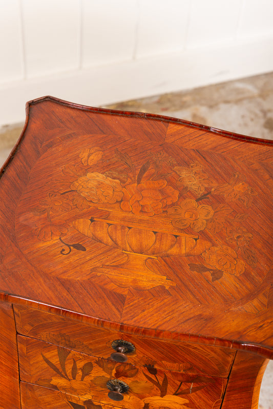 PAIR Louis XV Style Floral Marquetry Side Tables with Soft Scallop Top