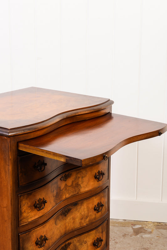 Antique English Burl Bachelor’s Chest with Serpentine Front