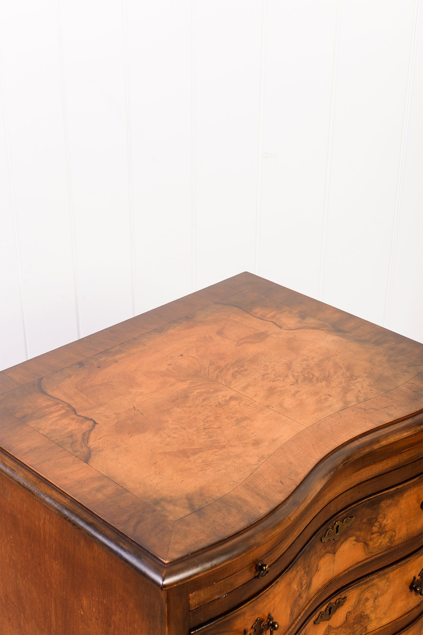 Antique English Burl Bachelor’s Chest with Serpentine Front