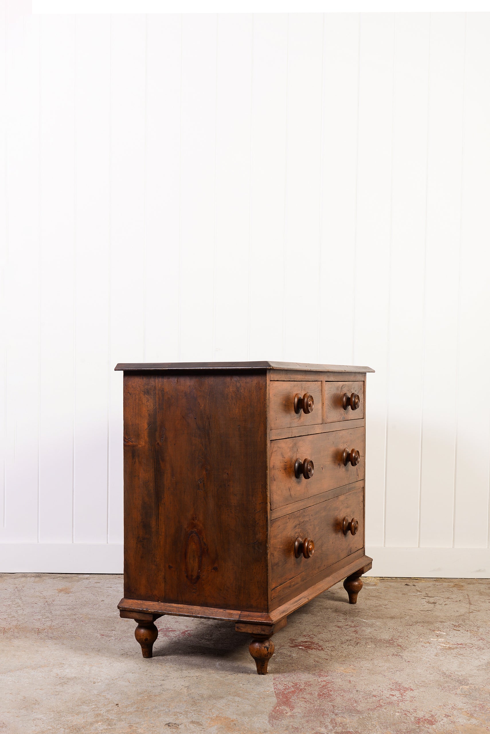 19th Century English 2 Over 2 Stained Pine Chest of Drawers