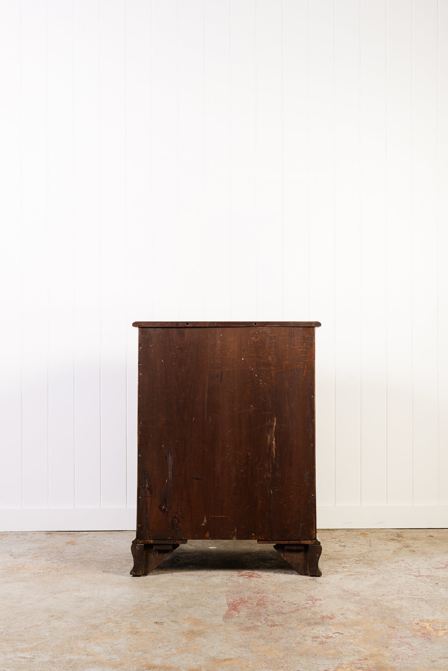 English Mahogany Chest with Ebony Check Inlay Drawer Detail + Swan Neck Handles (c. 1900)