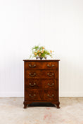 Load image into Gallery viewer, English Mahogany Chest with Ebony Check Inlay Drawer Detail + Swan Neck Handles (c. 1900)
