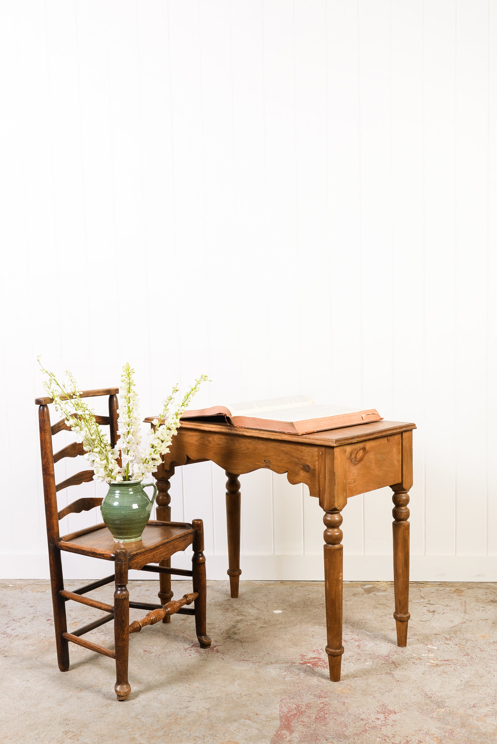Antique English Pine Scalloped Desk / Side Table