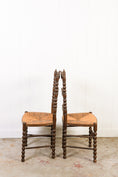 Load image into Gallery viewer, PAIR of English Ladderback Bobbin Chairs with Rainbow Rush Seats
