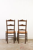 Load image into Gallery viewer, PAIR of English Ladderback Bobbin Chairs with Rainbow Rush Seats
