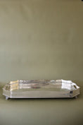 Load image into Gallery viewer, Large Beveled English Silver Tray with Feet + Floral Etching
