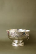 Load image into Gallery viewer, Large Antique English Silver Plate Punch Bowl with Lion Head Handles + Scalloped Rim (c. 1920)
