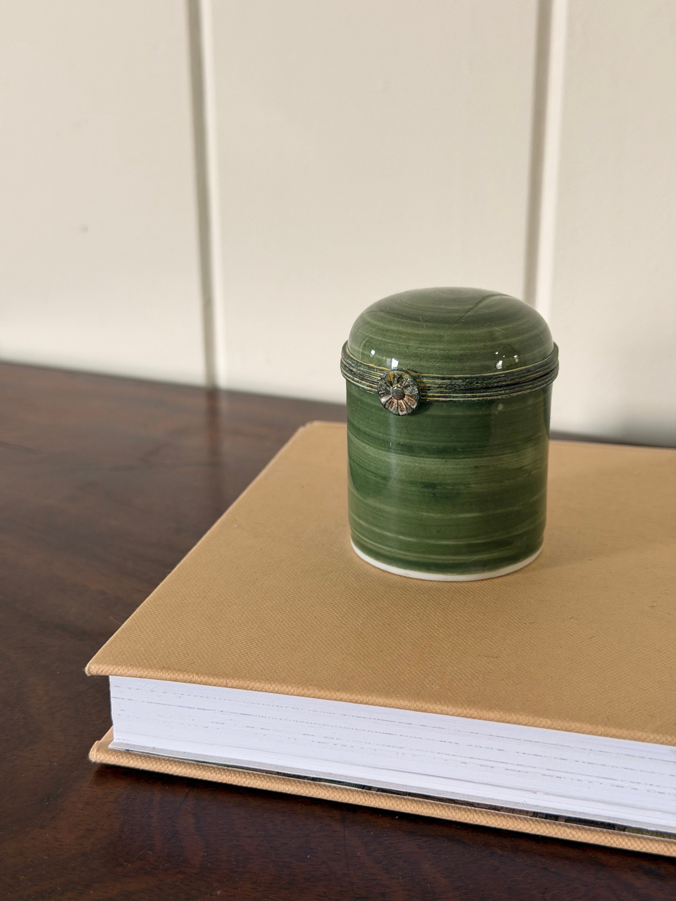 Petite Green Limoges Box with Flower Closure