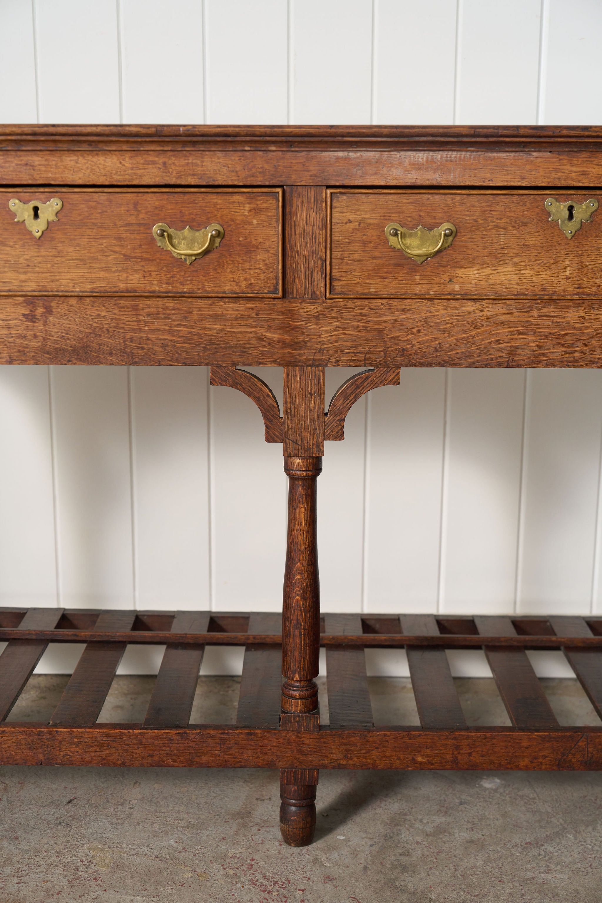 19th Century English Oak Dresser Base / Server with Bottom Slats + 3-Drawers