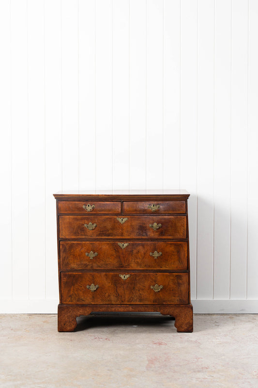 George III English Burl Walnut Chest of Drawers with Inset Drawers on Brackets (c. 1760-1820)