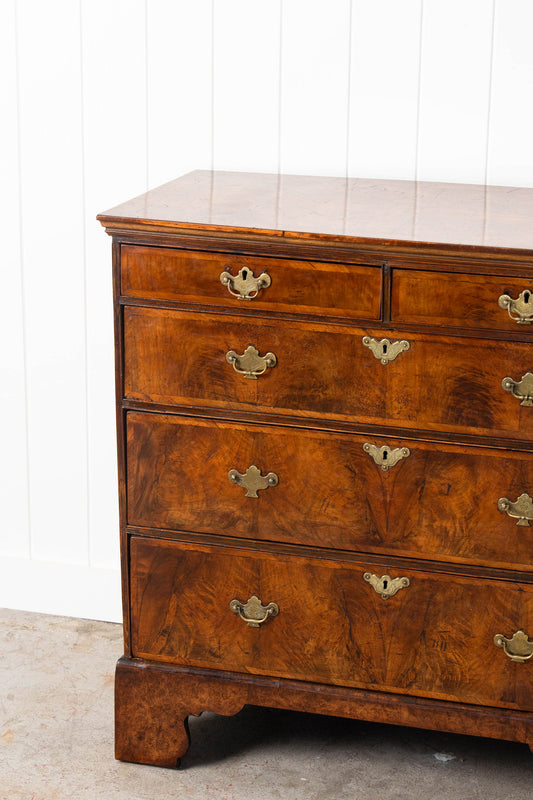 George III English Burl Walnut Chest of Drawers with Inset Drawers on Brackets (c. 1760-1820)