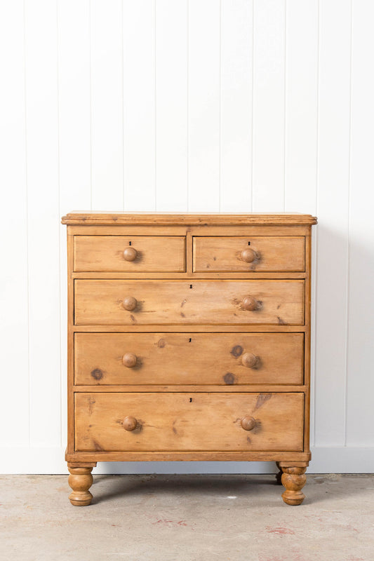 19th Century English Pine 2 Over 3 Chest on Tulip Feet