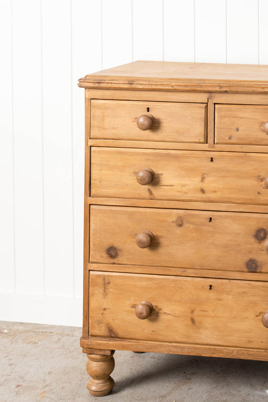 19th Century English Pine 2 Over 3 Chest on Tulip Feet