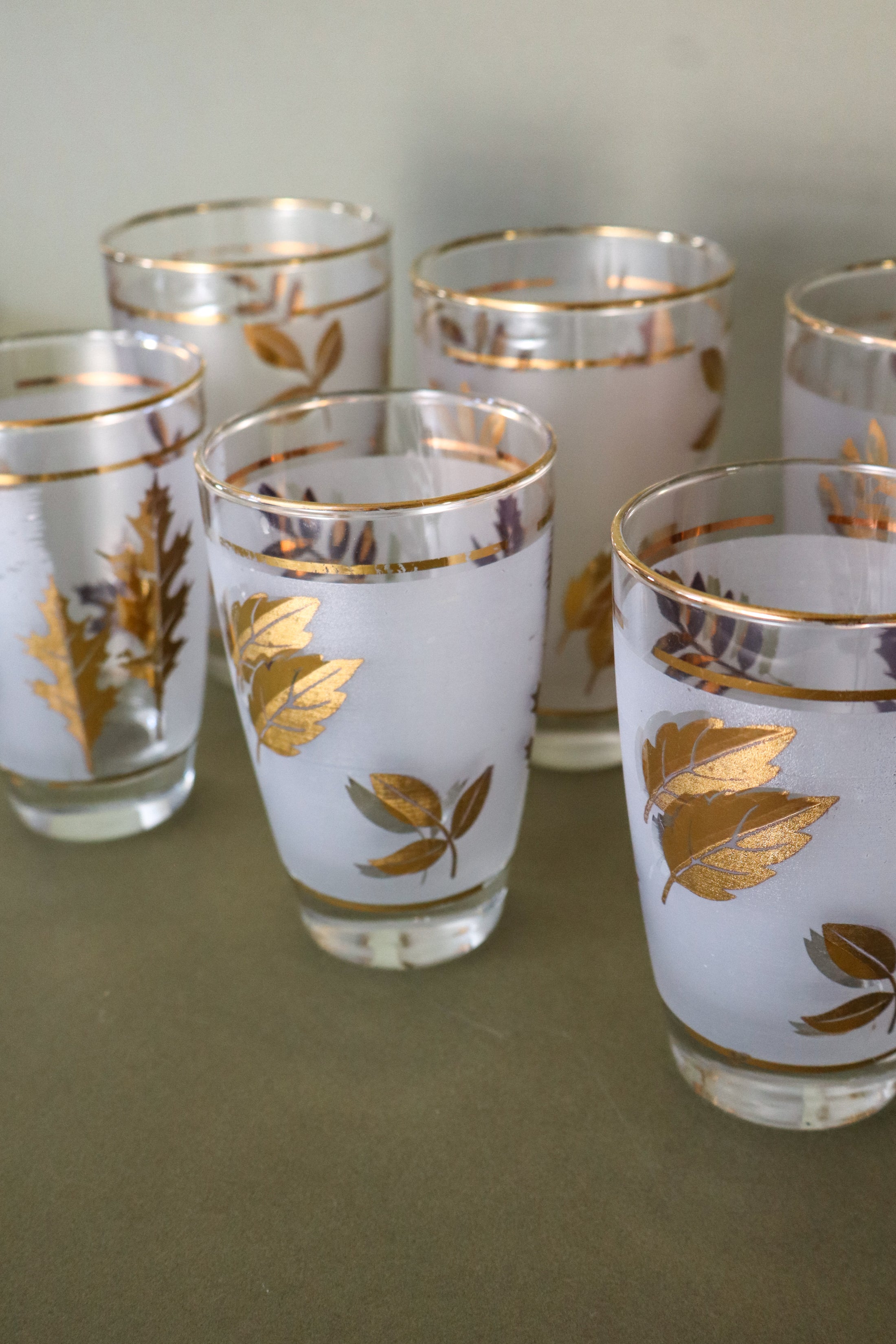 SET of 10 | Vintage Libbey Gold Leaf Frosted Glasses