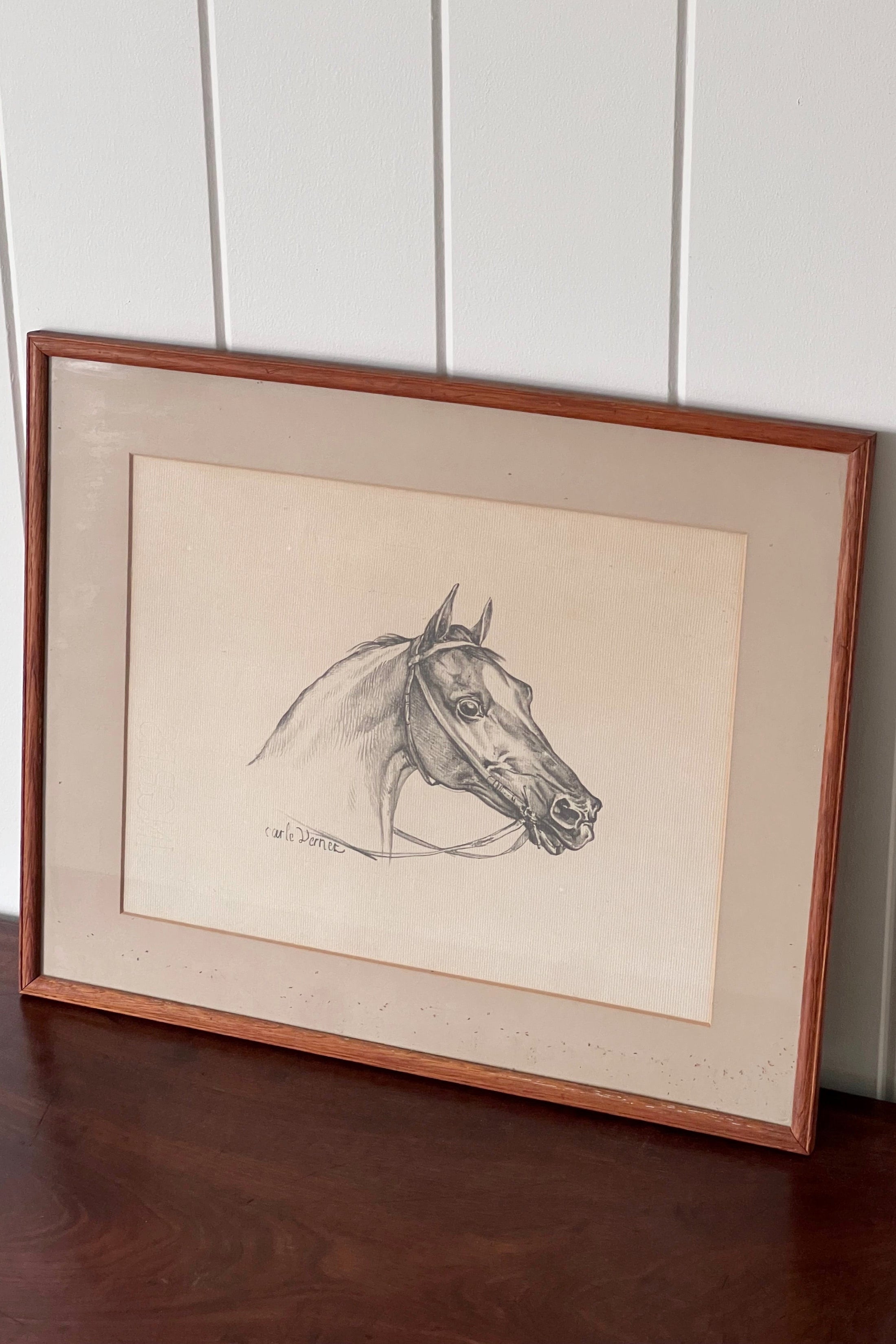 Charcoal Horse Portrait by Carle Vernet (French; 1758-1836) | Horizontal Orientation