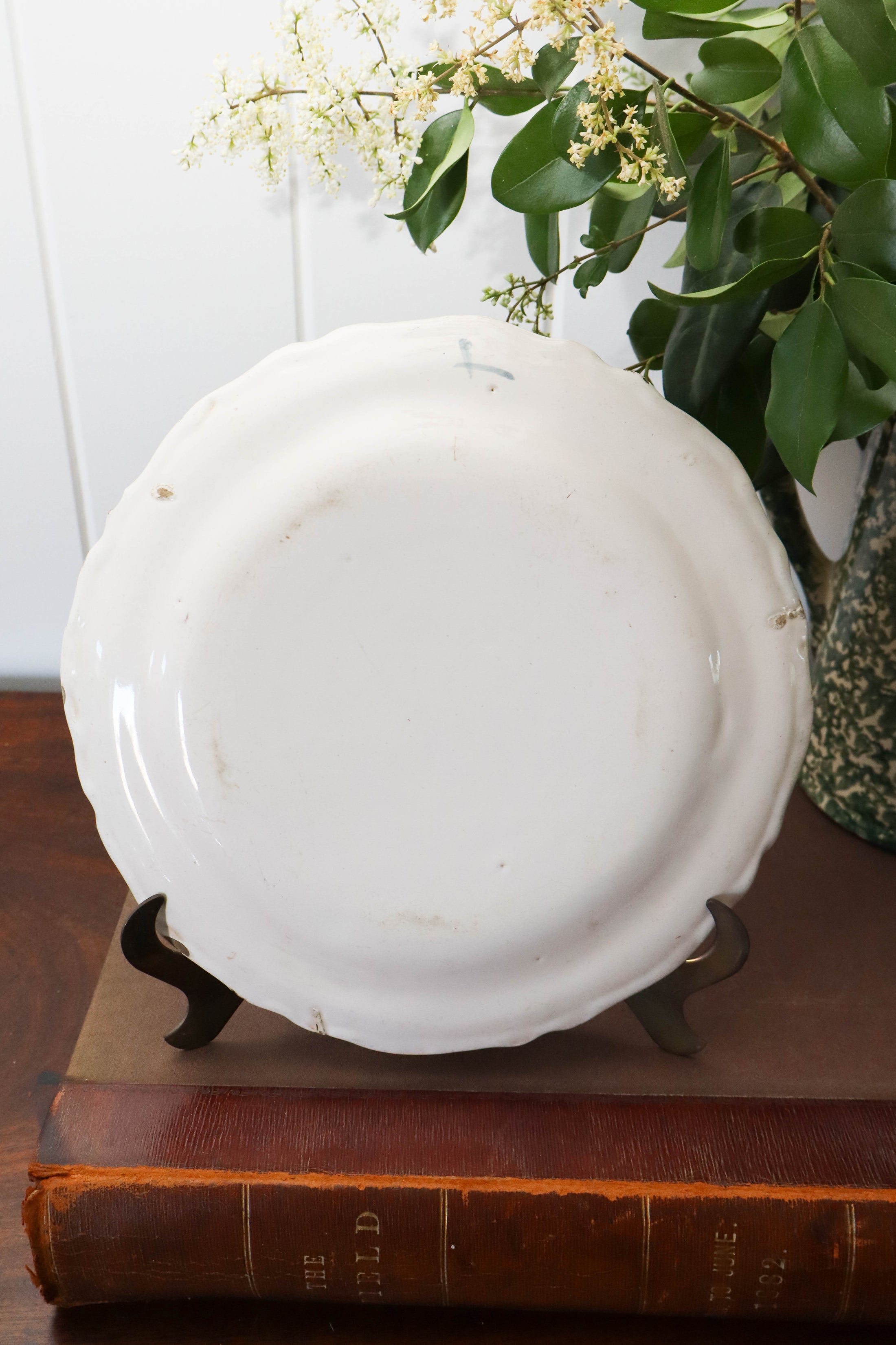 18th Century French Moustiers Green Plate with Bird