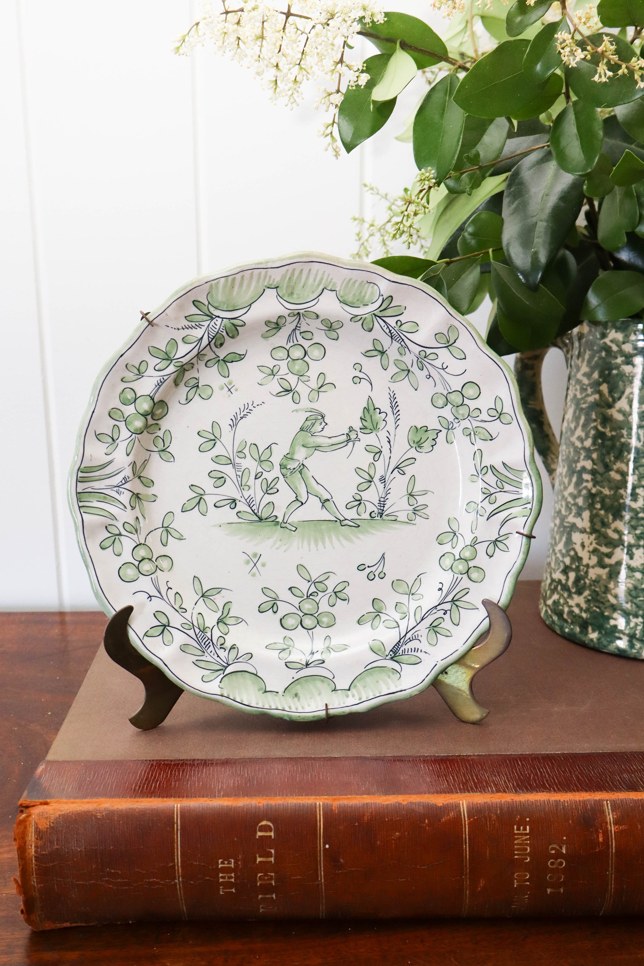 18th Century French Moustiers Green Plate