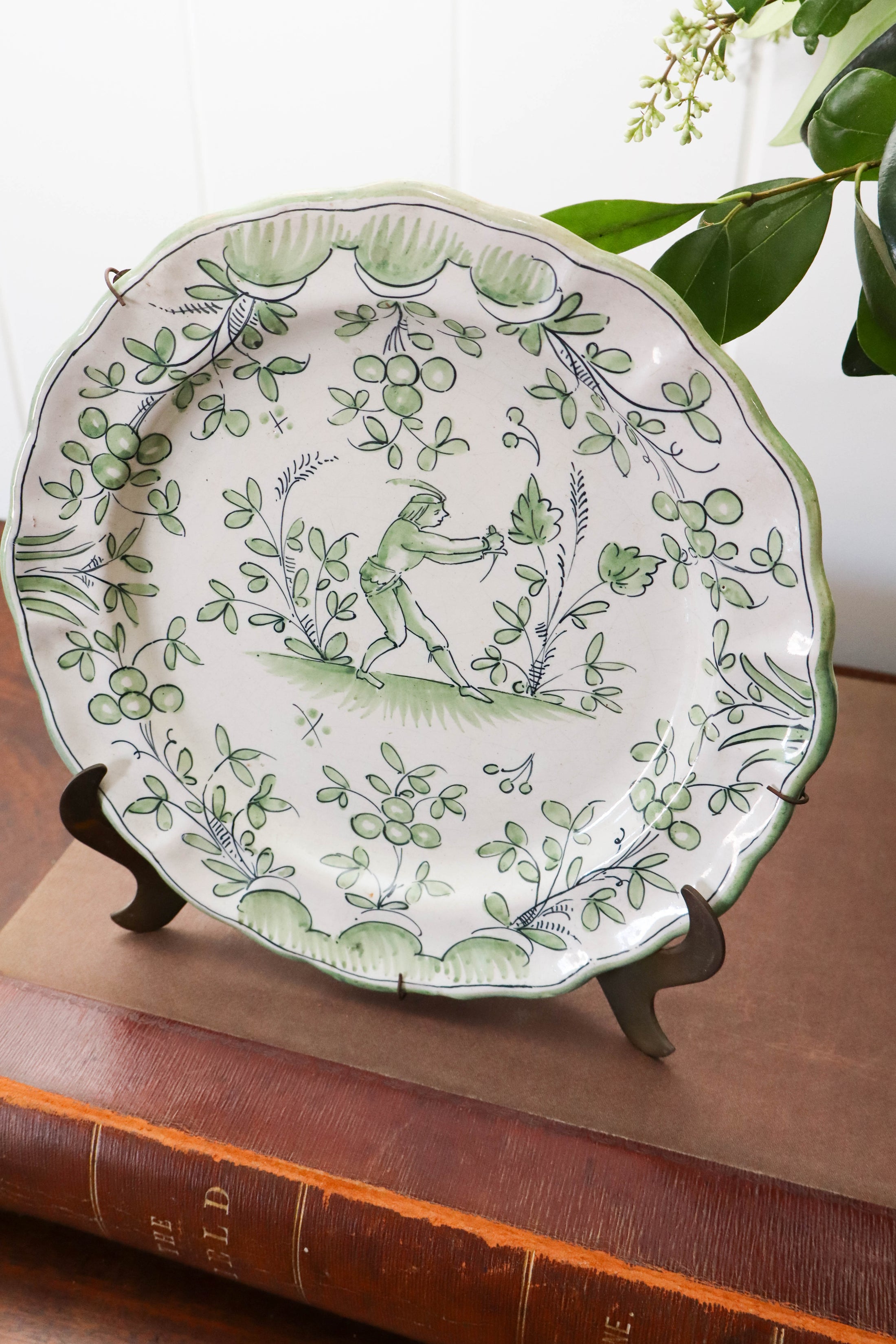 18th Century French Moustiers Green Plate