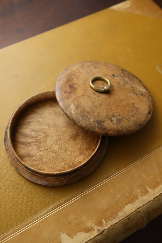 Petite Antique Round Lidded Burl Wood Box
