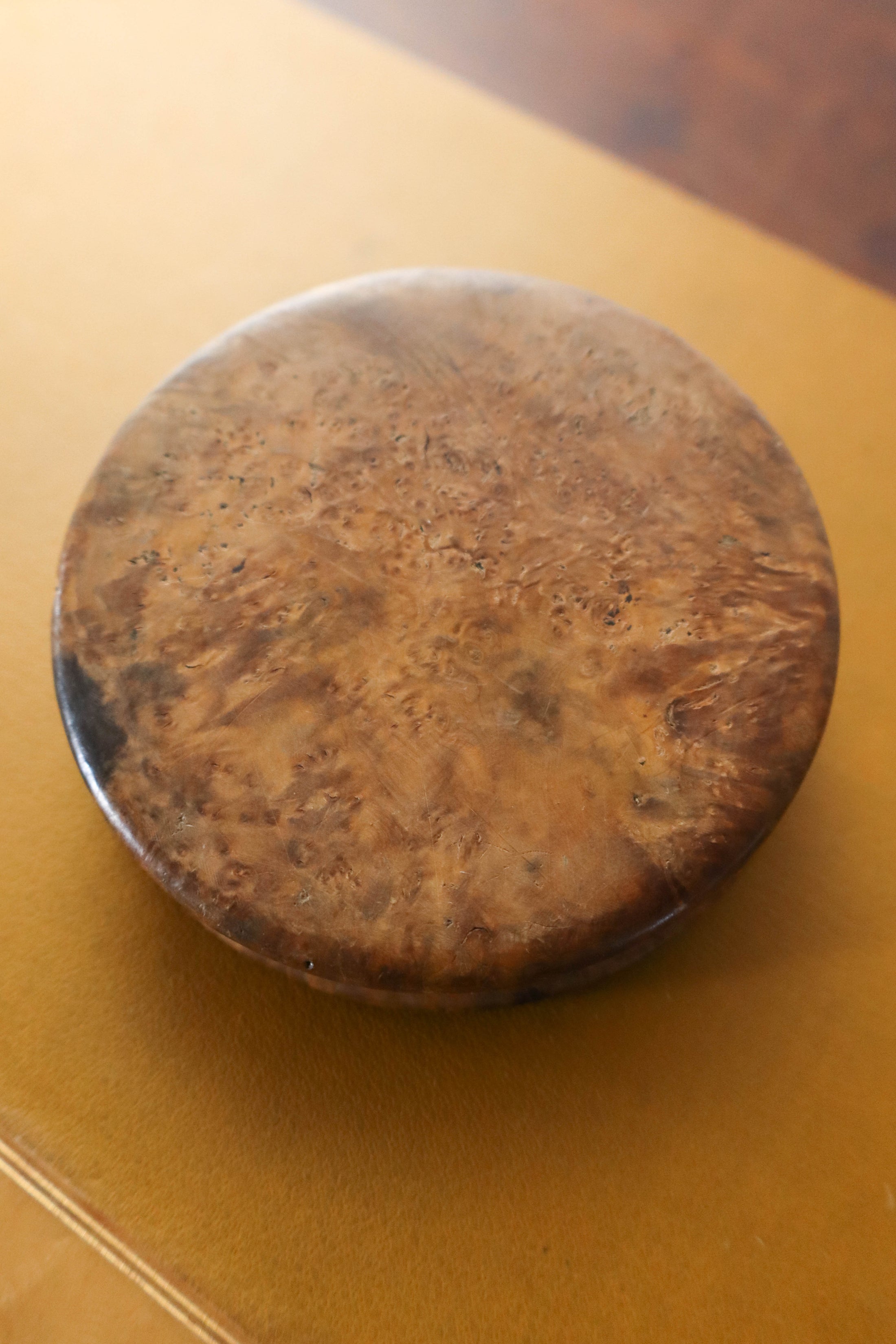 Petite Antique Round Lidded Burl Wood Box