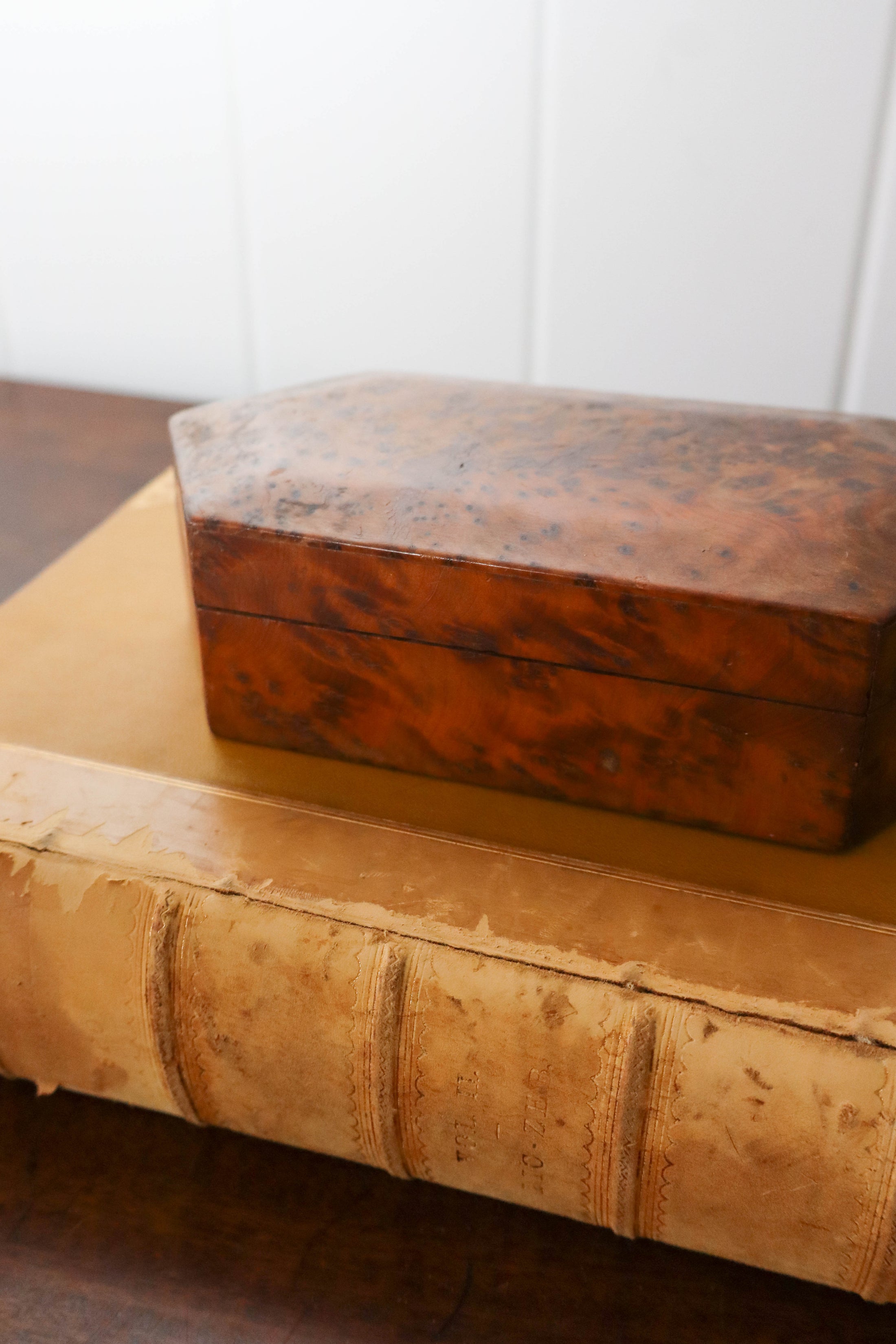 Unique Elongated Octagon Lidded Burl Box