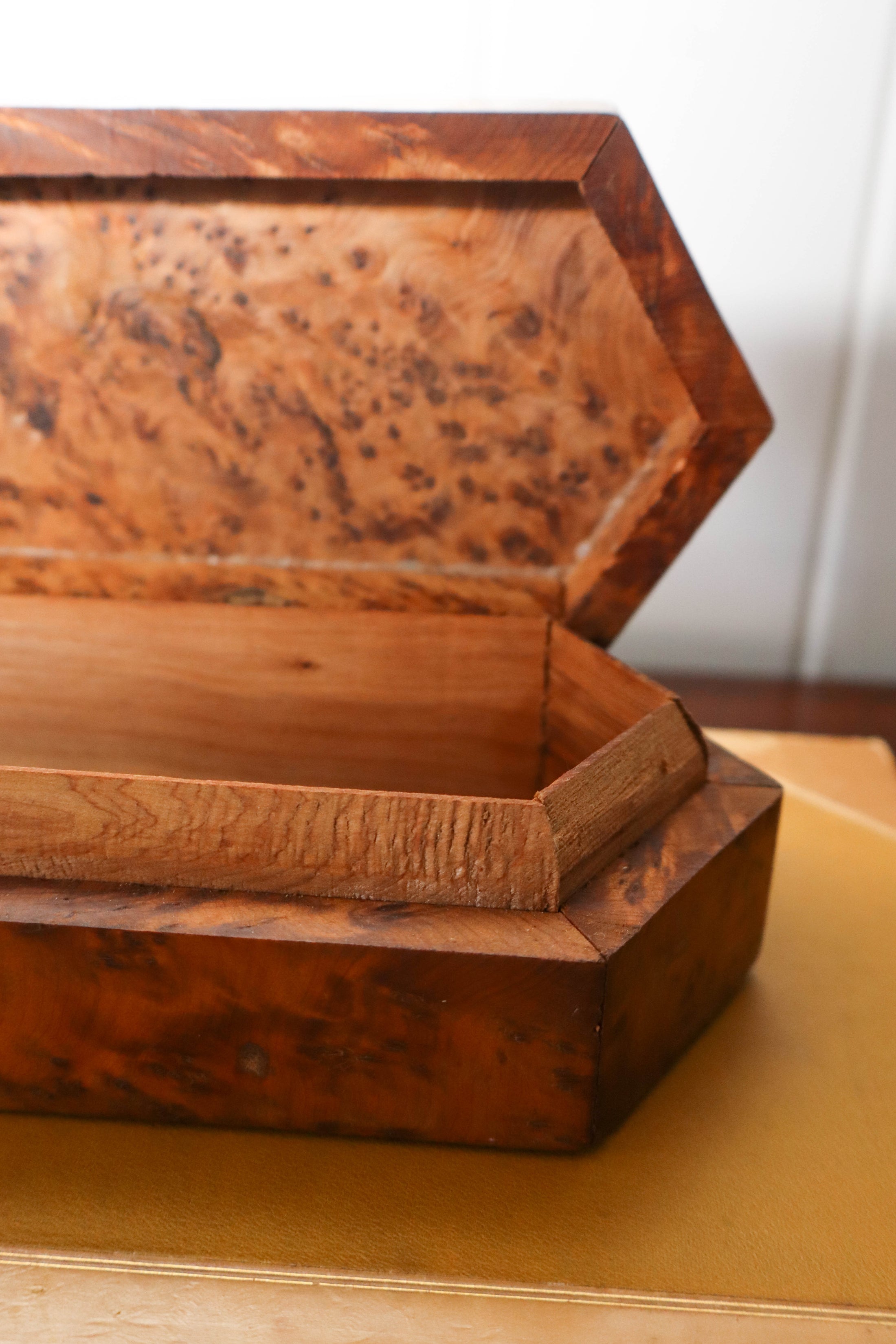 Unique Elongated Octagon Lidded Burl Box