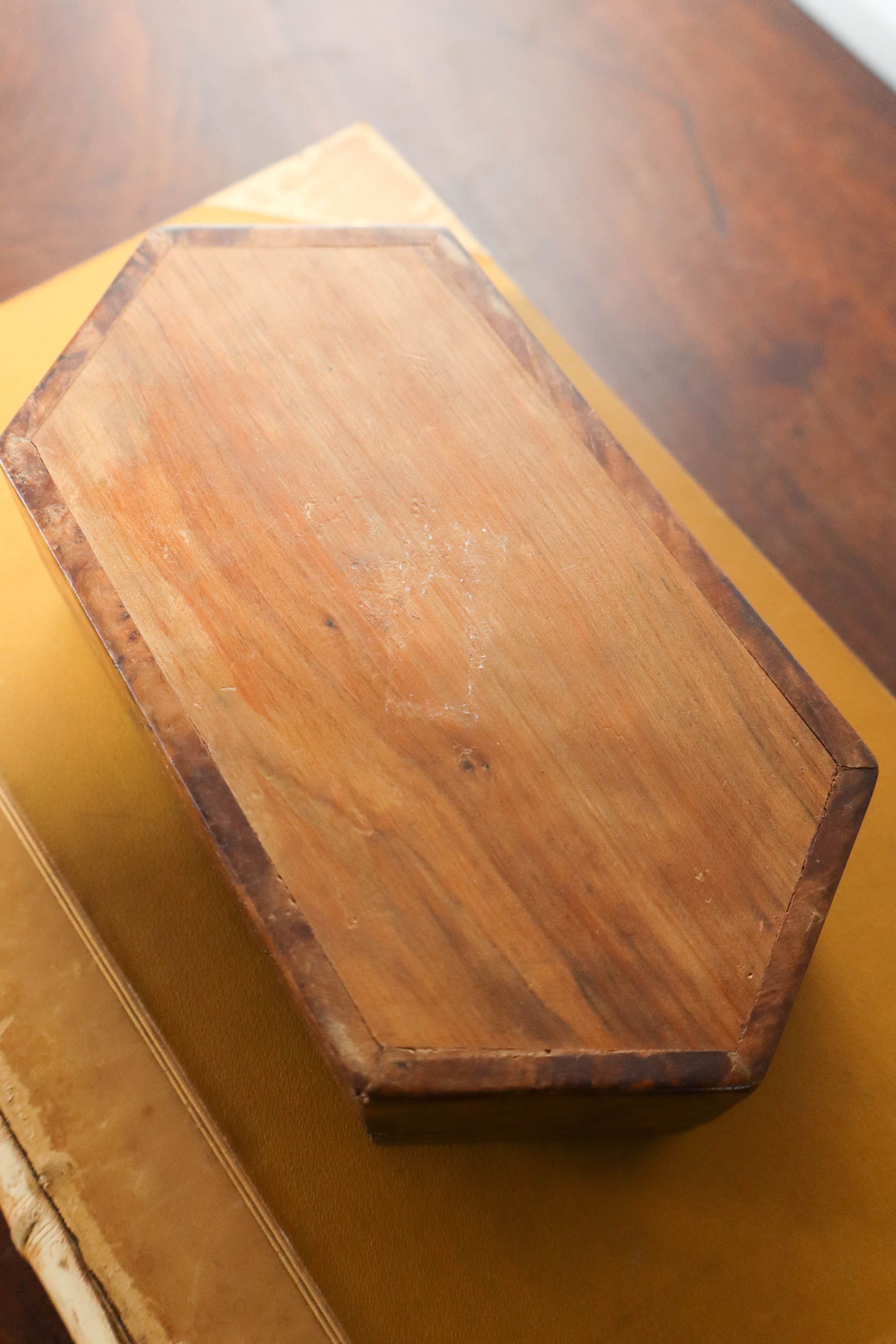 Unique Elongated Octagon Lidded Burl Box