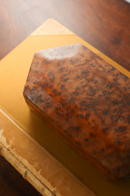 Unique Elongated Octagon Lidded Burl Box