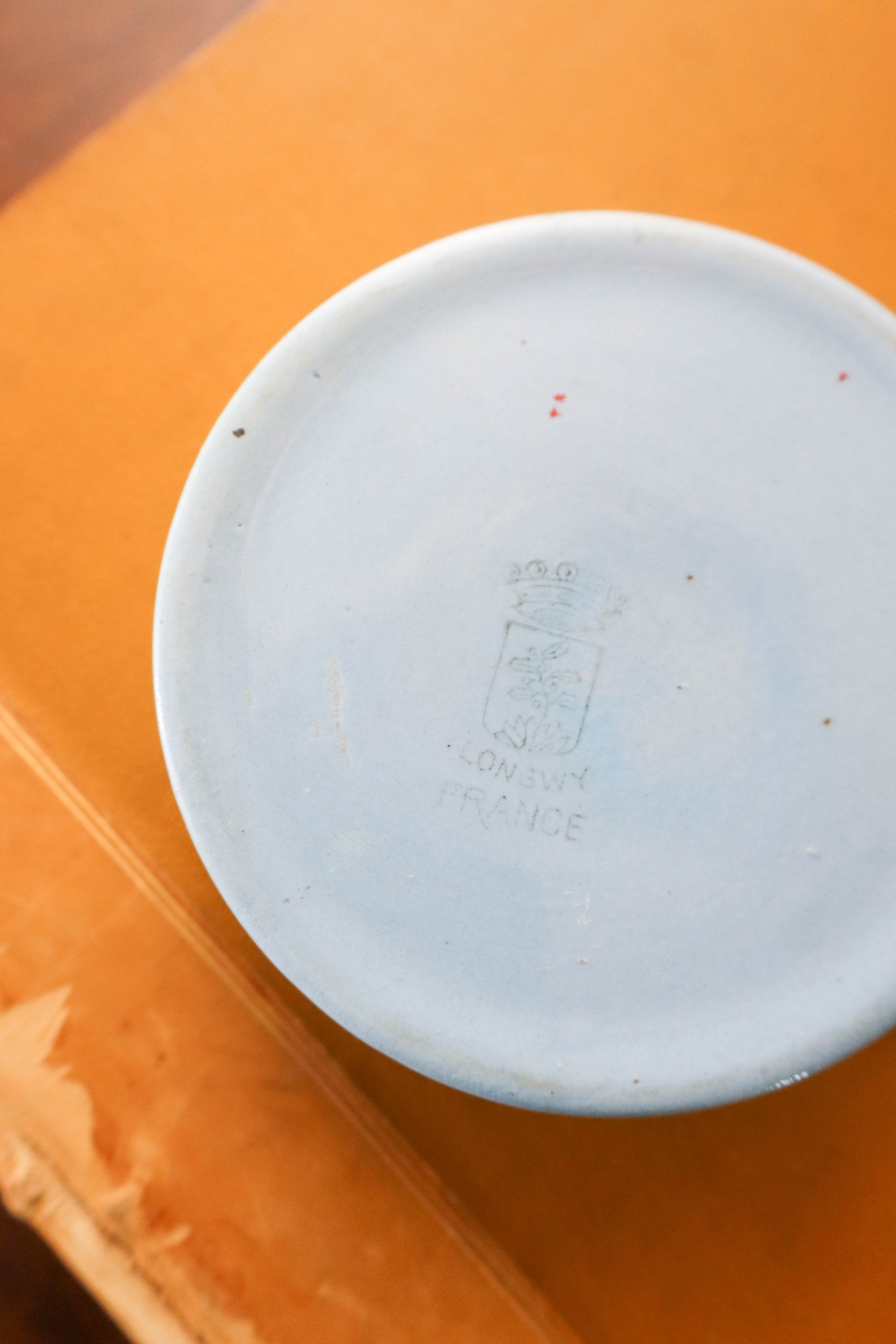 Vintage Blue Ceramic Lidded Dish with Lighthouse + Boats