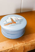 Load image into Gallery viewer, Vintage Blue Ceramic Lidded Dish with Lighthouse + Boats
