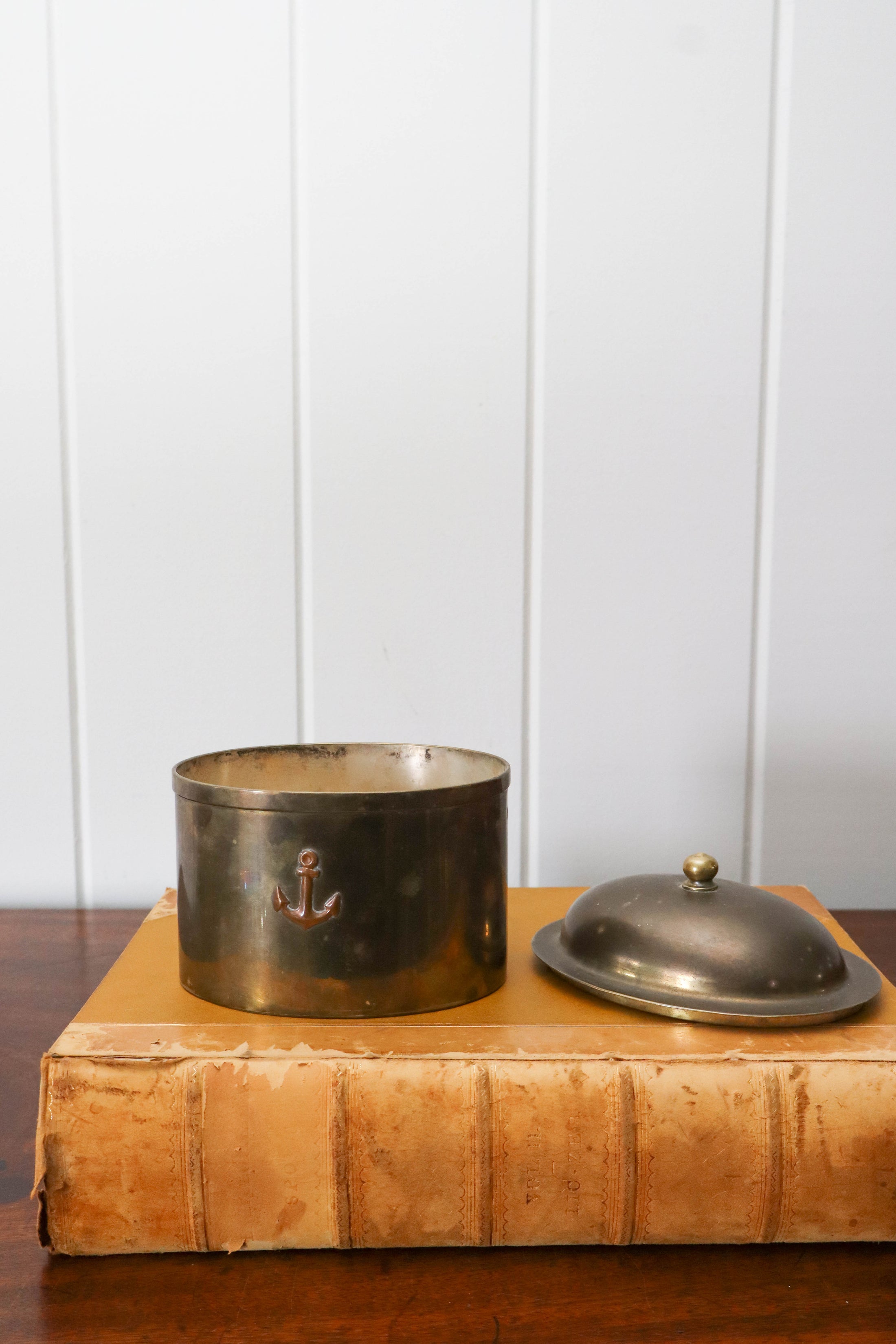 Vintage Lidded Brass Box with Anchor