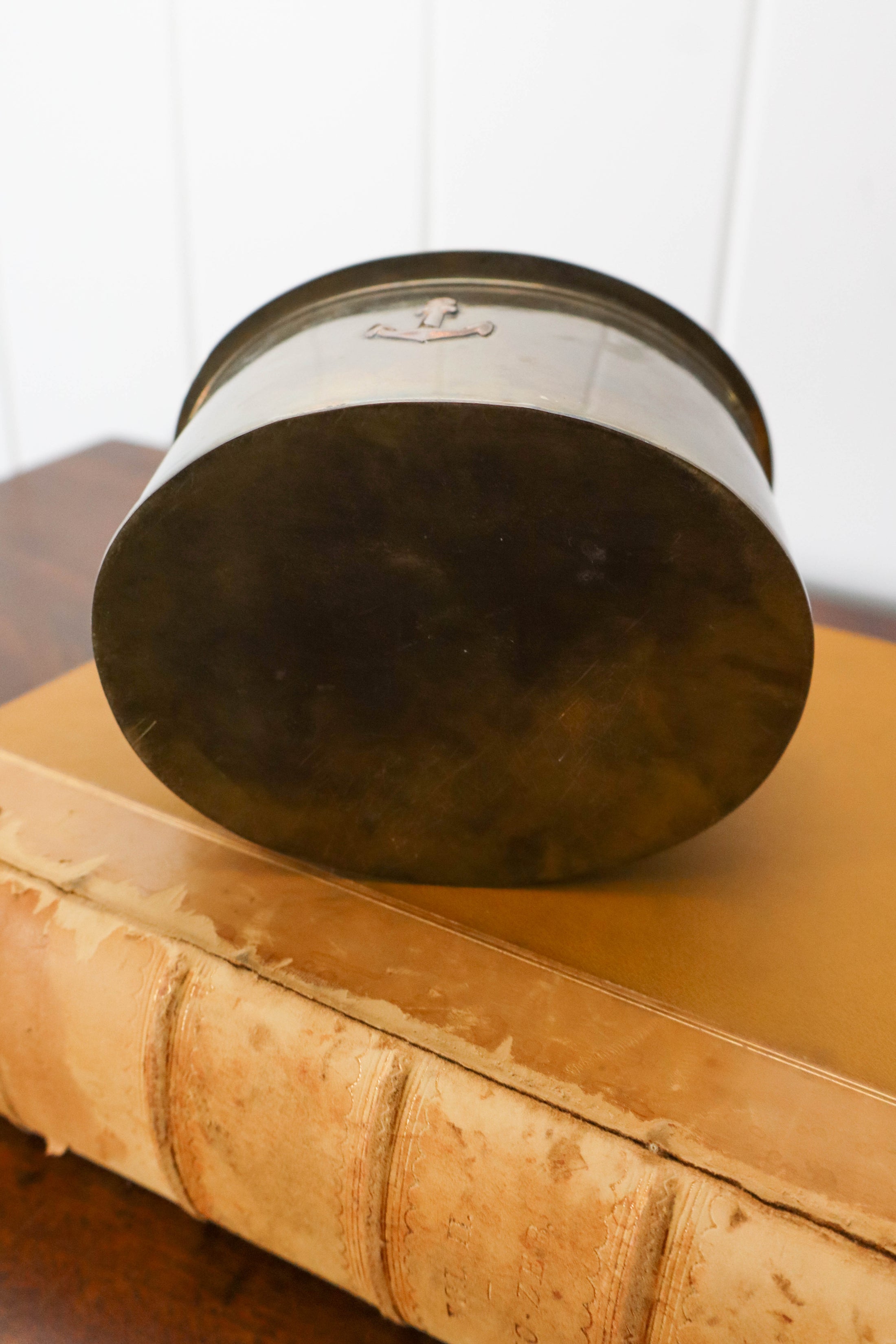 Vintage Lidded Brass Box with Anchor