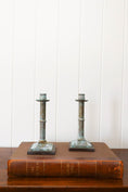 Load image into Gallery viewer, Pair Verdigris Metal Candlesticks
