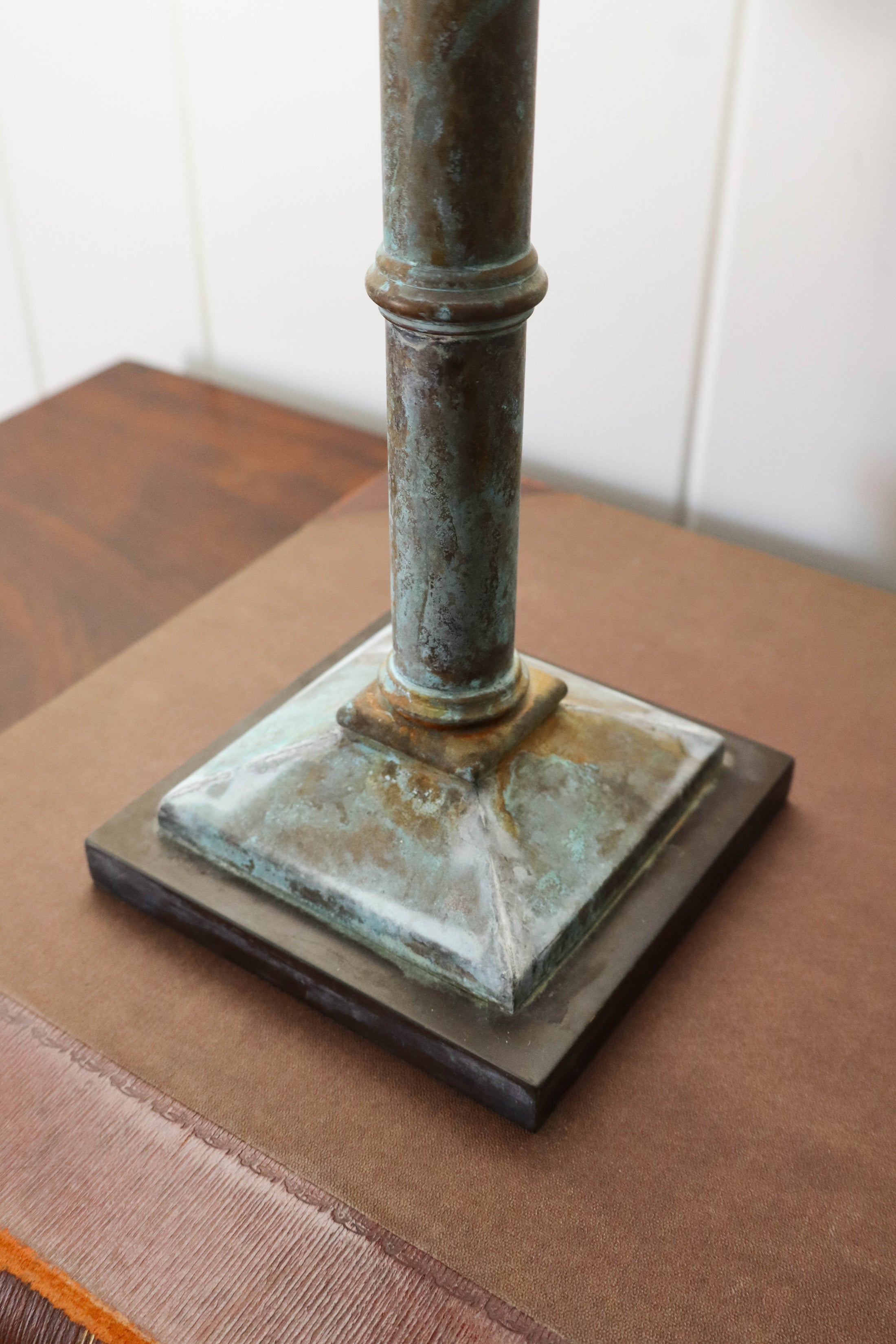 Pair Verdigris Metal Candlesticks