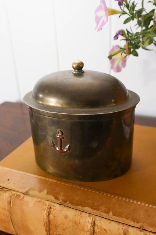 Vintage Lidded Brass Box with Anchor