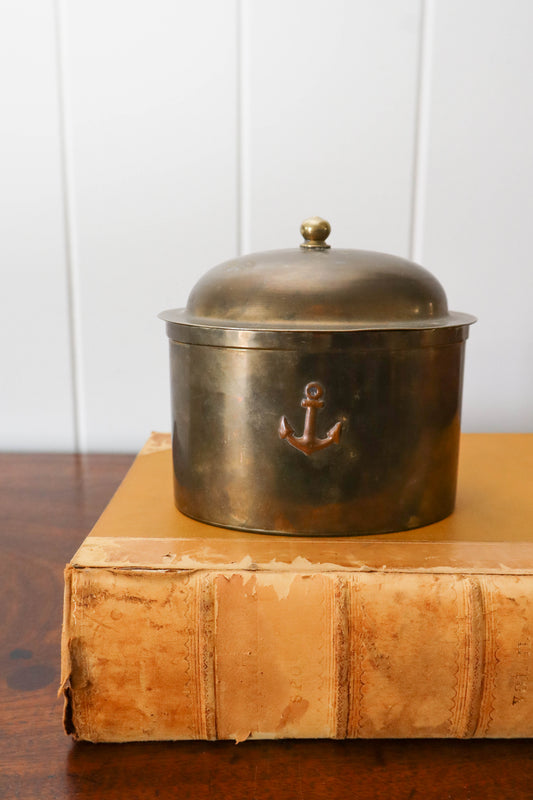 Vintage Lidded Brass Box with Anchor