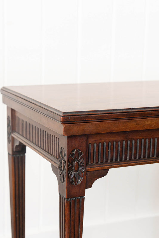 Antique English Gate Leg Card Table with Royal Blue Interior