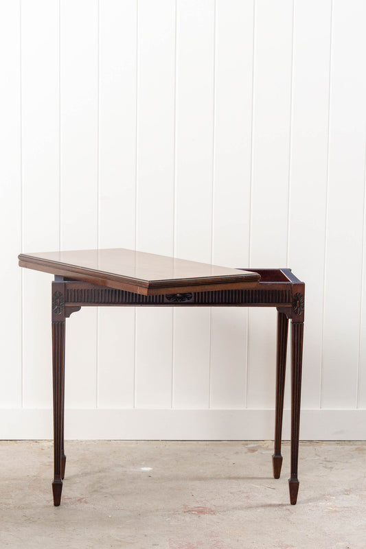 Antique English Gate Leg Card Table with Royal Blue Interior
