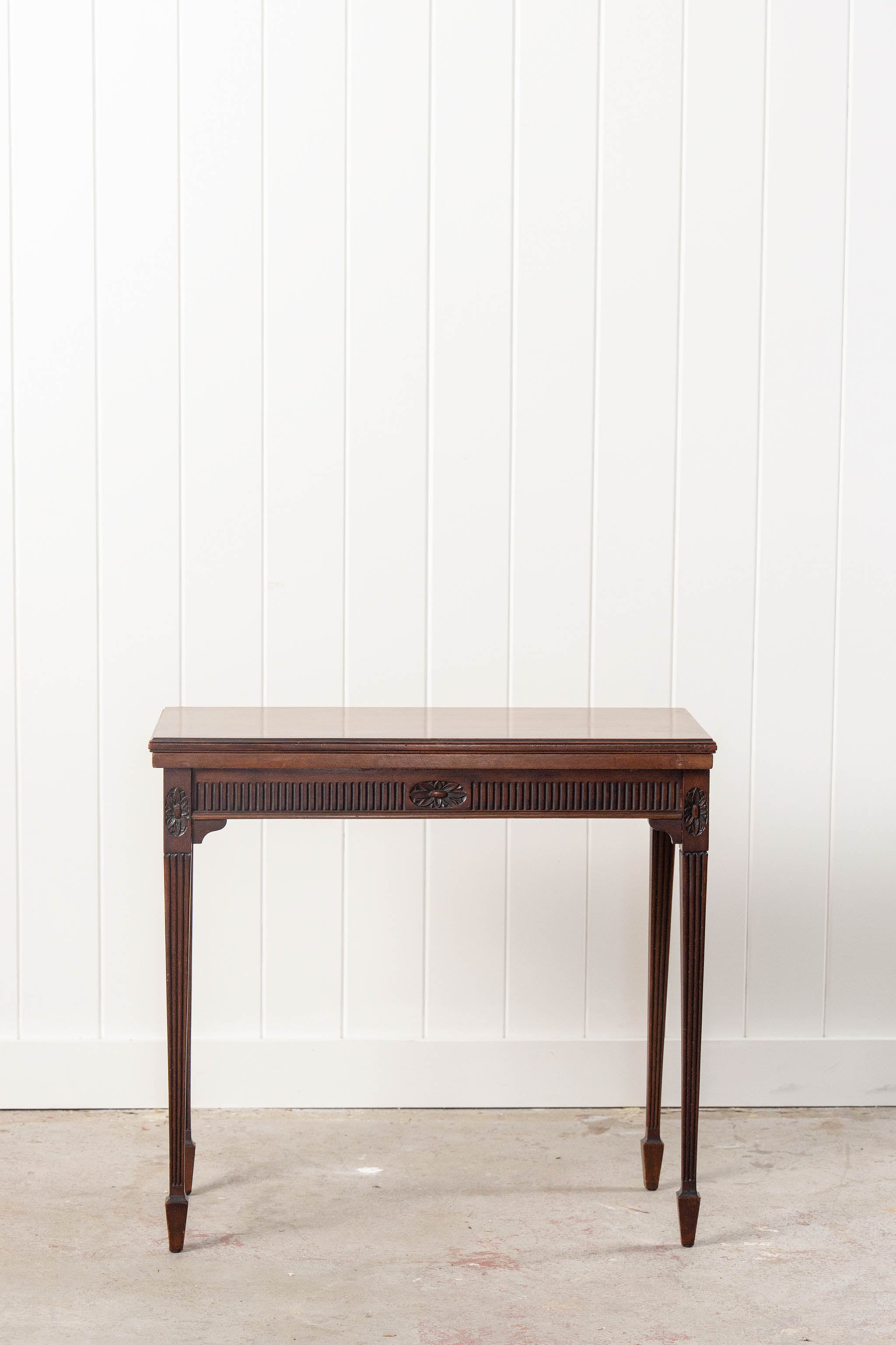 Antique English Gate Leg Card Table with Royal Blue Interior