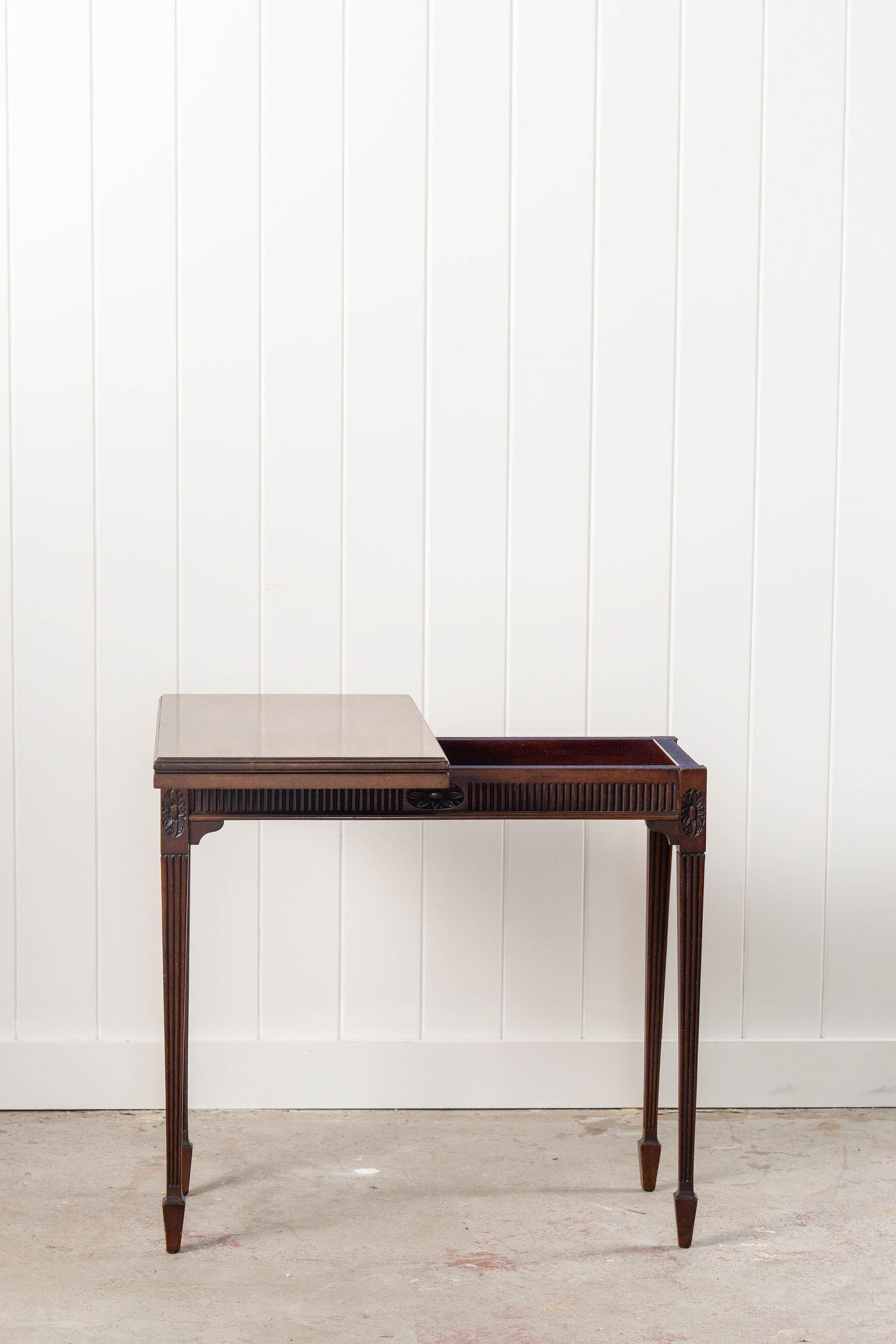 Antique English Gate Leg Card Table with Royal Blue Interior