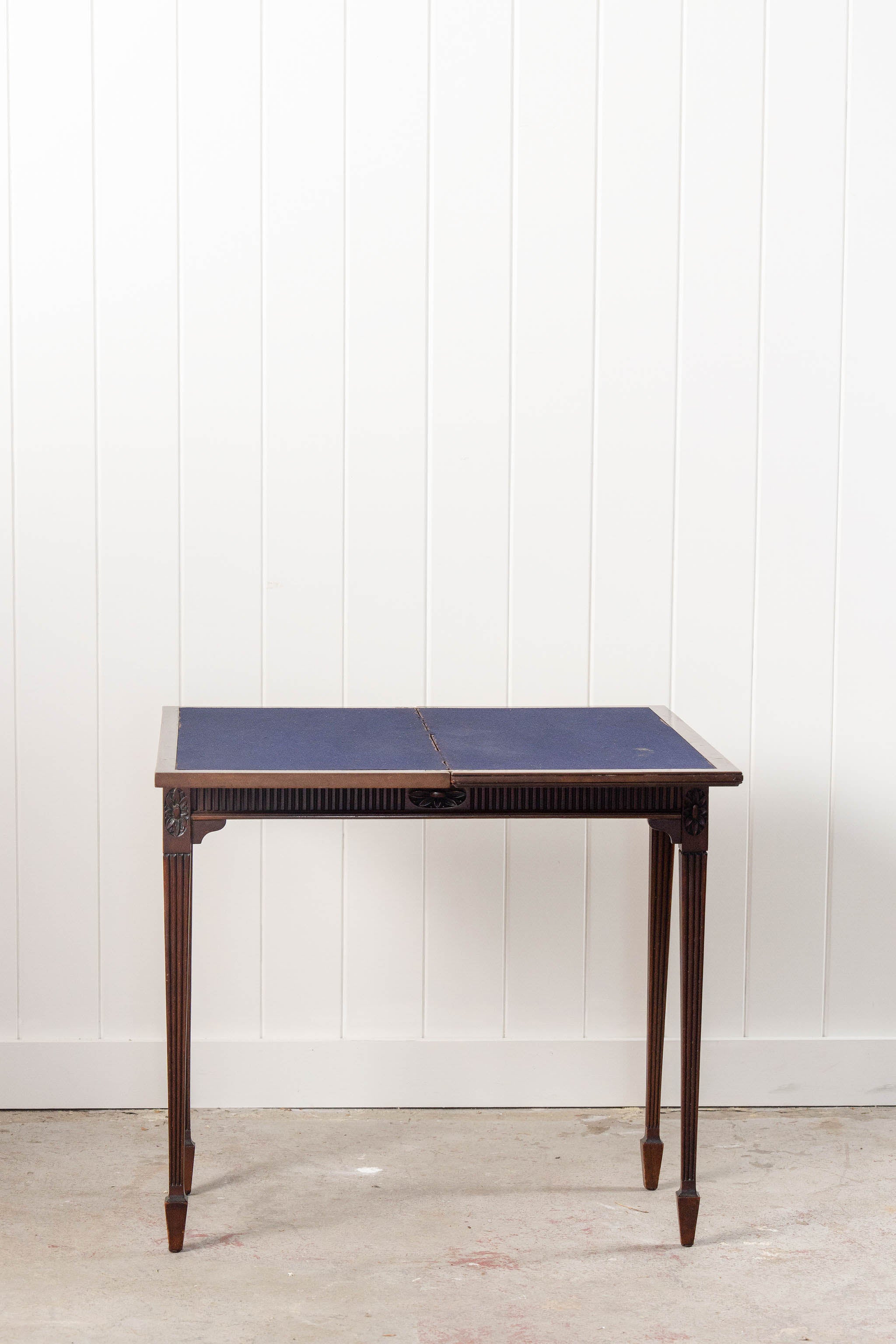 Antique English Gate Leg Card Table with Royal Blue Interior