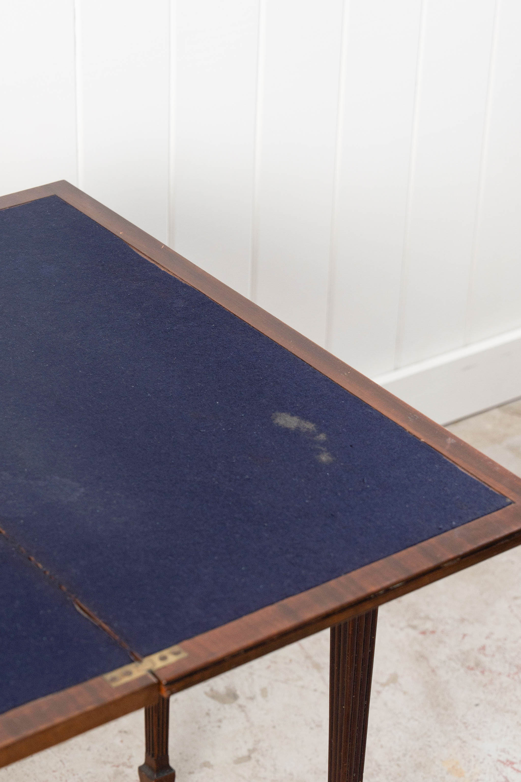 Antique English Gate Leg Card Table with Royal Blue Interior