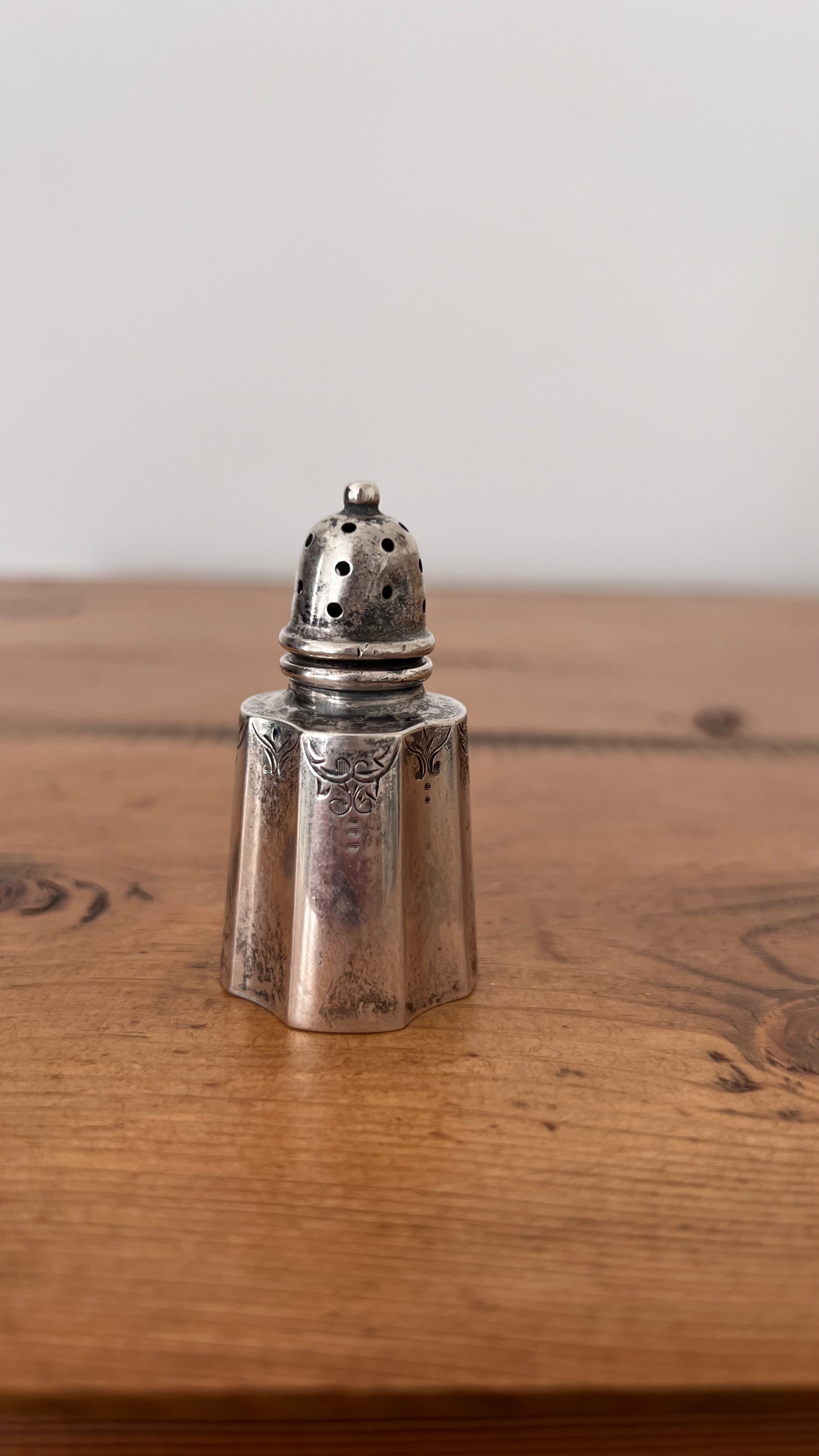 Antique Etched Silver Plate Pepper Shaker