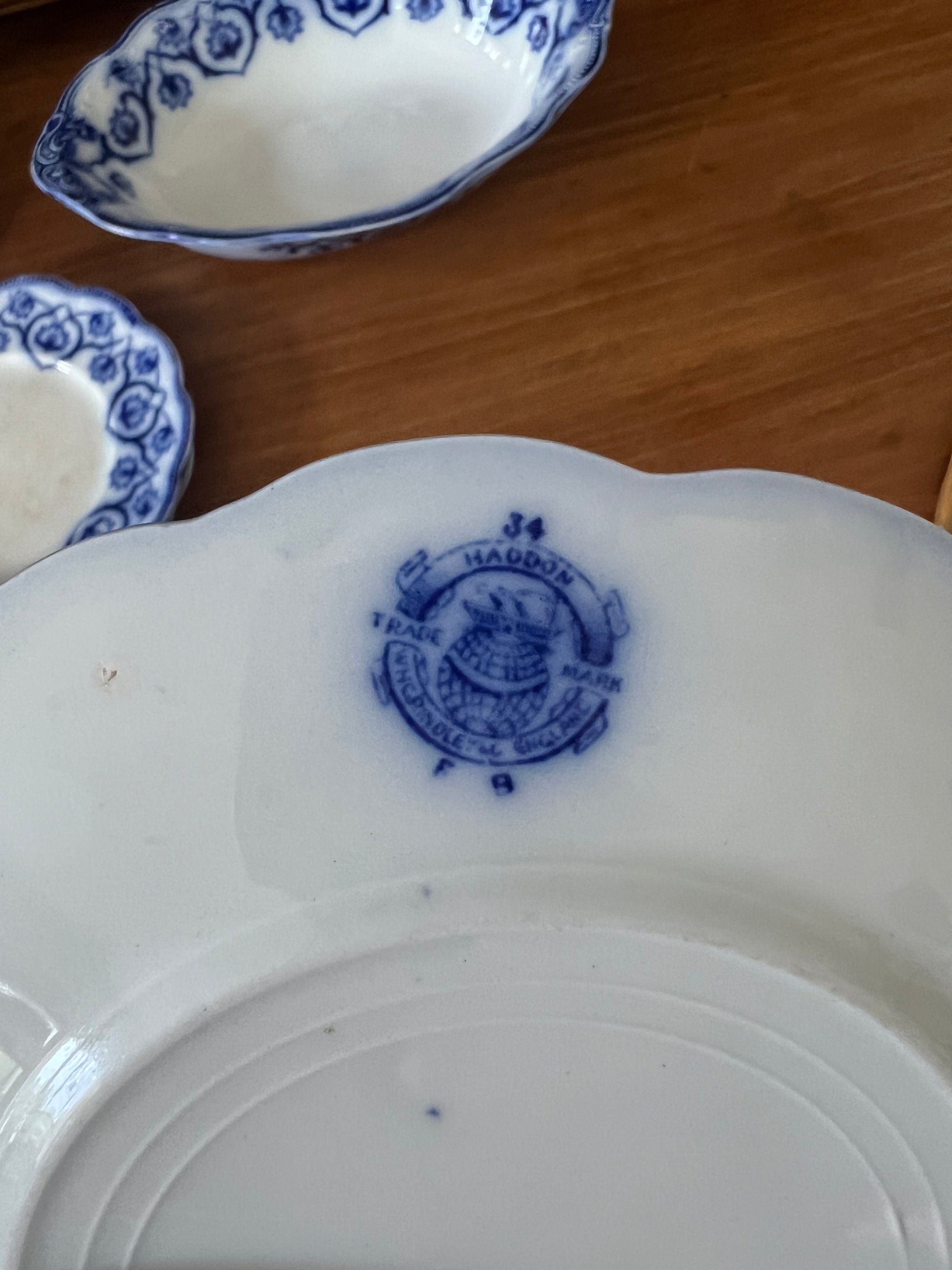 (SET of 4) Grindley Antique Blue Flow Transferware 7” Side Plates (19th century) | as is
