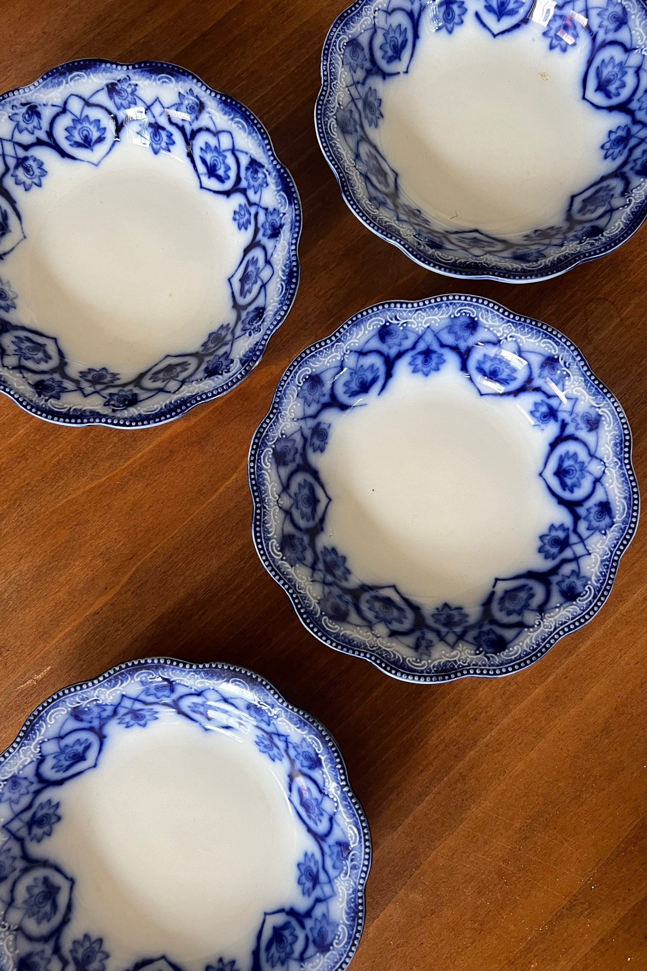 (SET of 4) Grindley Antique Blue Flow Transferware Small Bowls c. 19th century