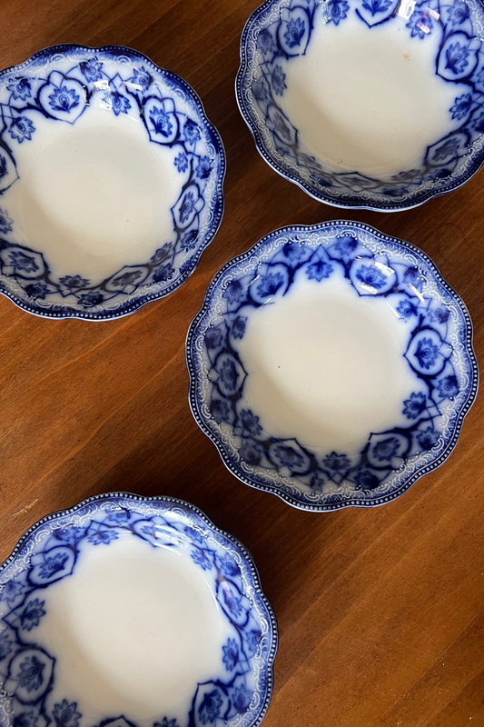 (SET of 4) Grindley Antique Blue Flow Transferware Small Bowls c. 19th century