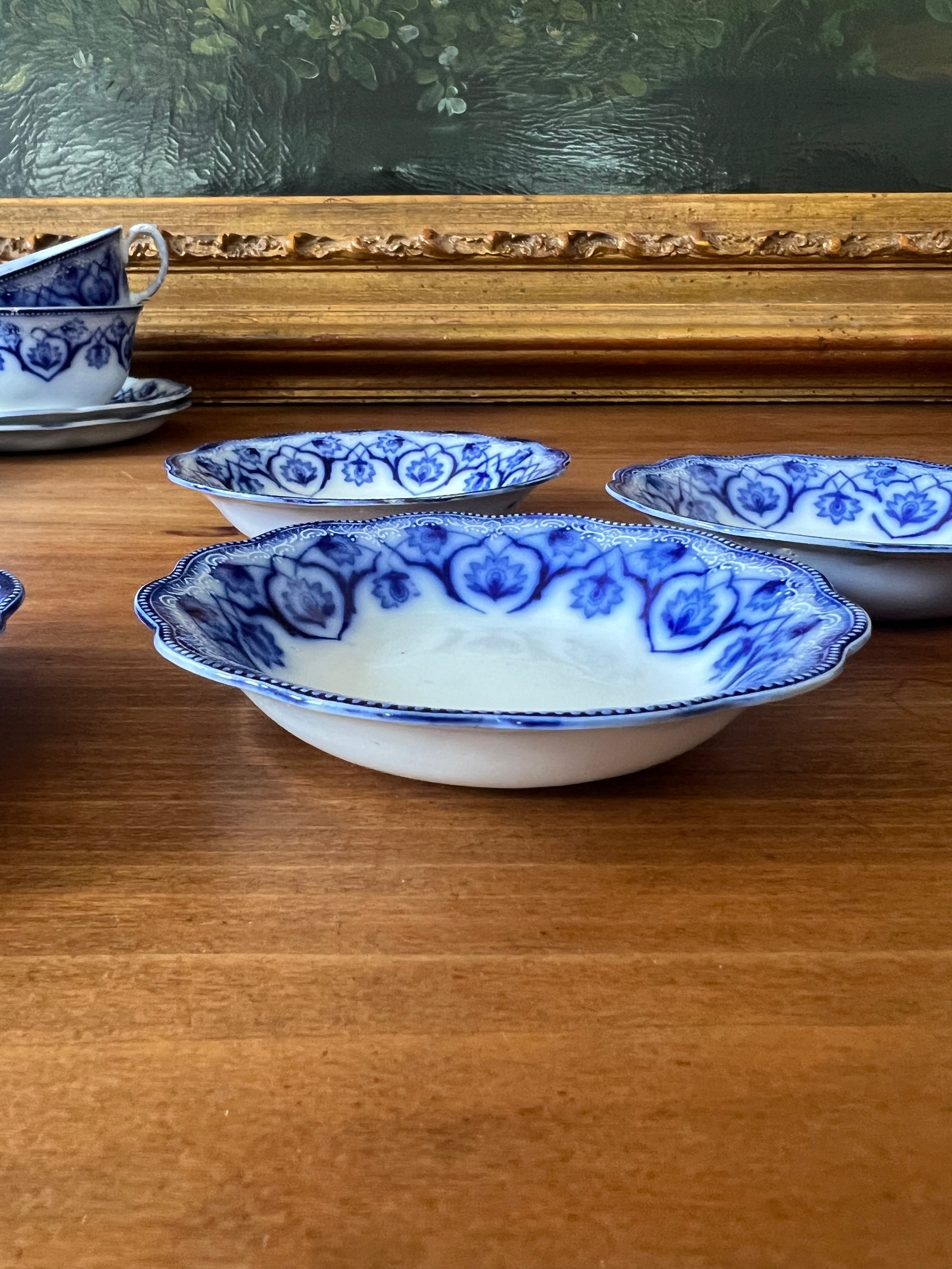 (SET of 4) Grindley Antique Blue Flow Transferware Small Bowls c. 19th century