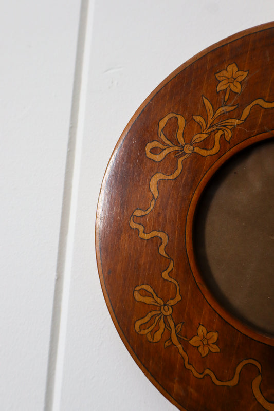 Edwardian Circular Wooden Frame with Bow Inlay Design